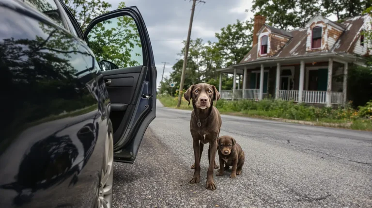 En voyant une chienne et ses 2 chiots au bord de la route, une automobiliste fait aussitôt demi-tour